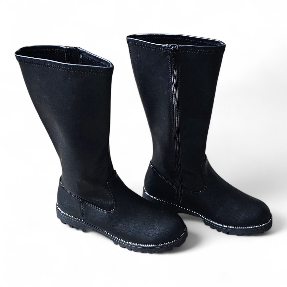 Girls Black Mid-Calf Boots Size 4